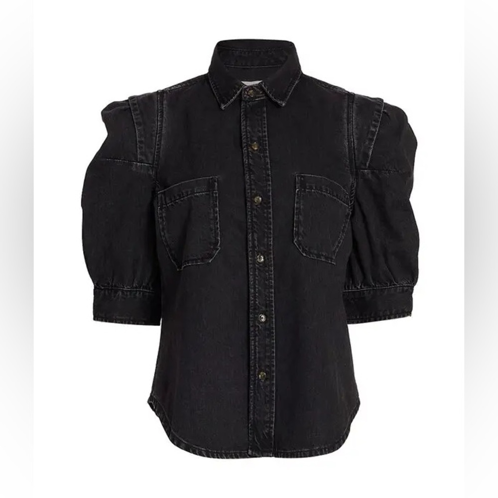FRAME Rosette-Sleeve Denim Shirt in Bonita